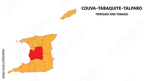 Couva–Tabaquite–Talparo Map is highlighted on the Trinidad and Tobago map with detailed state and region outlines. photo