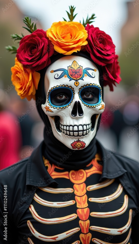 Festive Skull Masks and Skeleton Costumes for Day of the Dead Parades. Festive Skull Masks and Skeleton Costumes for Day of the Dead Parades.