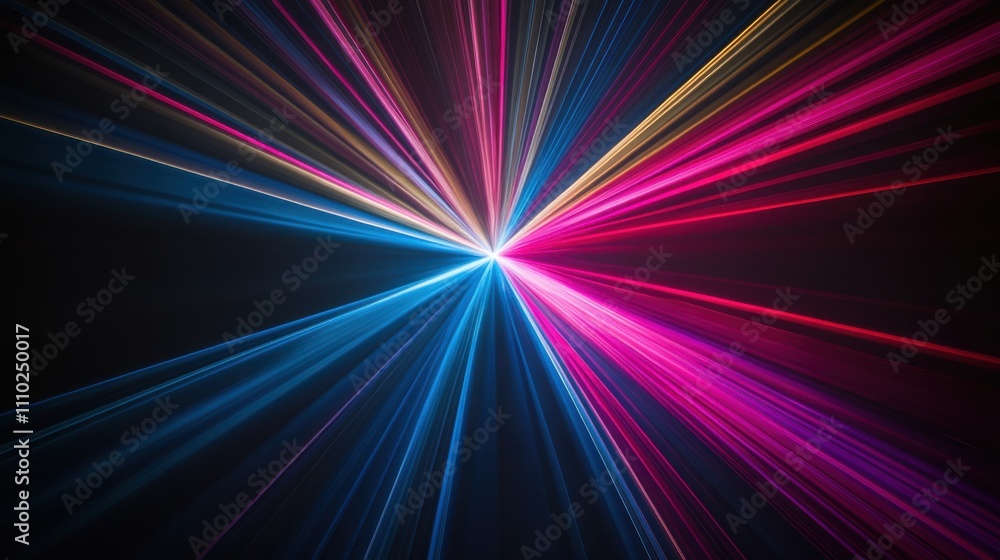An evocative image of abstract, multi-colored beams radiating outward to create a unified, vibrant center on a dark backdrop An evocative image of abstract, multi-colored beams radiating outward to create a unified, vibrant center on a dark backdrop