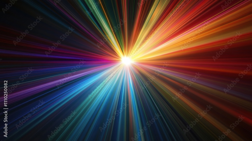 An evocative image of abstract, multi-colored beams radiating outward to create a unified, vibrant center on a dark backdrop An evocative image of abstract, multi-colored beams radiating outward to create a unified, vibrant center on a dark backdrop