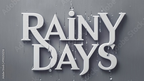 Rainy Days, 3D Typography with Rain Drops -  Atmospheric Text Design for Posters, Cards, and Websites