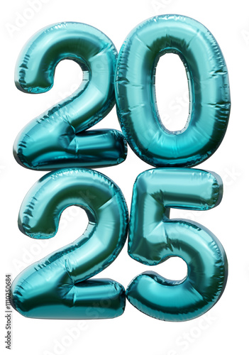 2025 blue helium balloons. 2025 numbers. 3D rendering. New Year symbol.
