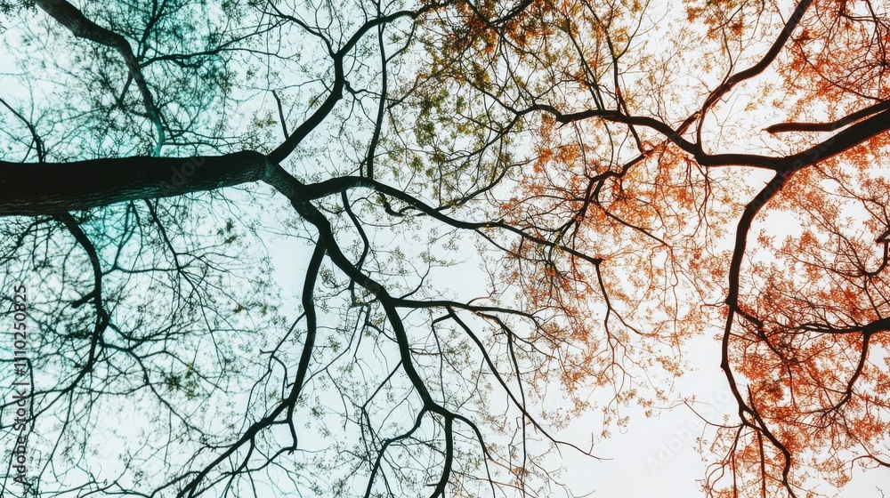 An evocative image of abstract, multi-colored tree branches intertwining to form a unified, intricate canopy on a clean background An evocative image of abstract, multi-colored tree branches intertwining to form a unified, intricate canopy on a clean background