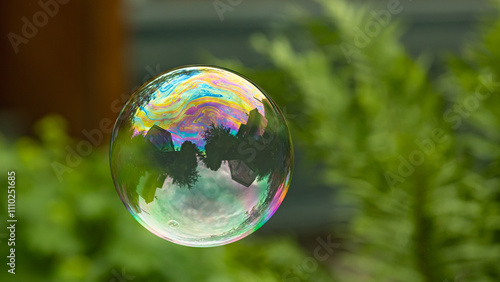 Flying soap bubble