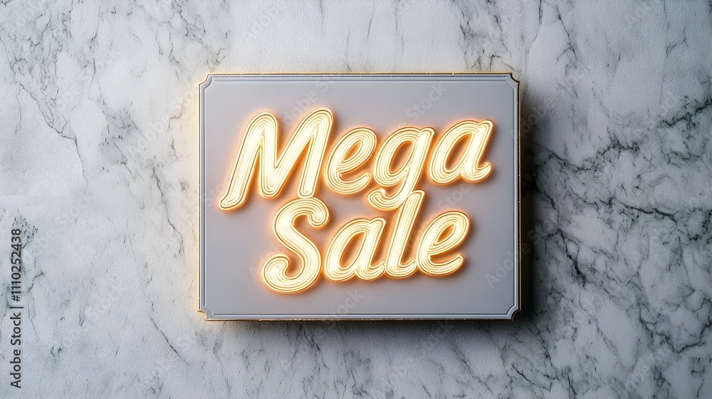 Bright Neon Mega Sale Sign on Marble Background for Promotional Advertising and Marketing Campaigns Bright Neon Mega Sale Sign on Marble Background for Promotional Advertising and Marketing Campaigns
