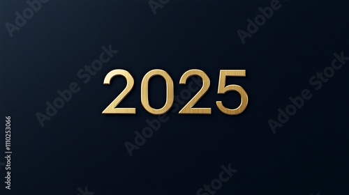 Modern minimalist gold text displaying the year 2025 on a deep matte background