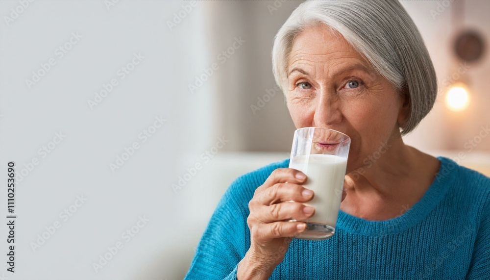 Senior Woman Enjoying a Glass of Milk Senior Woman Enjoying a Glass of Milk