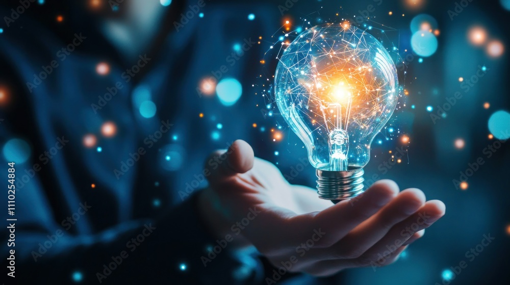 © rafa - A Person Holding a Glowing Lightbulb with Network Connections
