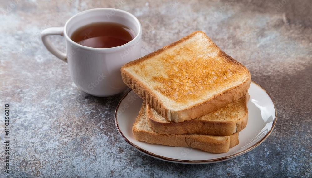 Toast and Tea: A simple yet comforting breakfast of toasted bread and a steaming cup of tea, perfect for a cozy morning or a light afternoon snack. Toast and Tea: A simple yet comforting breakfast of toasted bread and a steaming cup of tea, perfect for a cozy morning or a light afternoon snack.