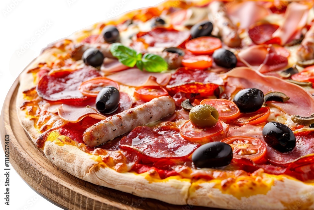 Meat Mix Pizza with Parma Ham, Sausages, Shish Kebab, Bacon, Olives, Tomato Sauce, Mozzarella Meat Mix Pizza with Parma Ham, Sausages, Shish Kebab, Bacon, Olives, Tomato Sauce, Mozzarella