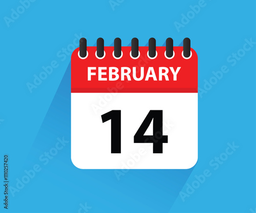 February 14, calendar icon. Valentines day. Love. Date. February 2025 Calendar Leaf, Blank Calendar Template. Stationery Design. Vector Illustration