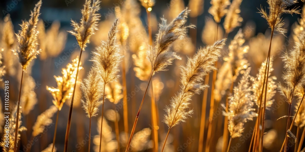 Obraz premium Golden Light Illuminates the Delicate Fluff of Tall Grasses in a Field Bathed in Warm Sunlight