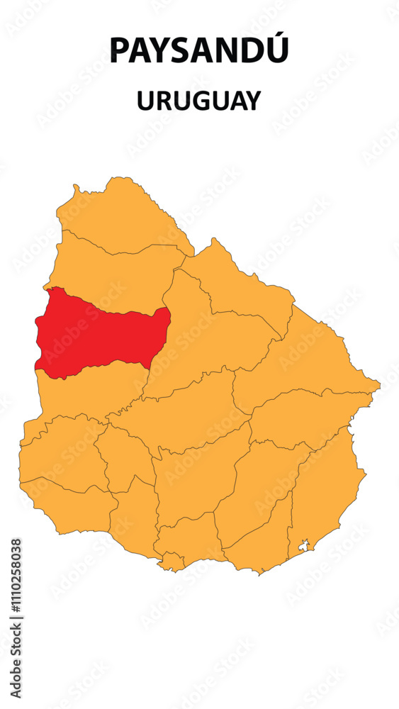 Obraz premium Paysandú Map is highlighted on the Uruguay map with detailed state and region outlines.
