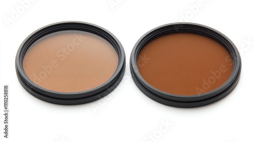 CPL and ND filters for photography equipment isolated on white background suitable for professional camera accessories and gear display photo