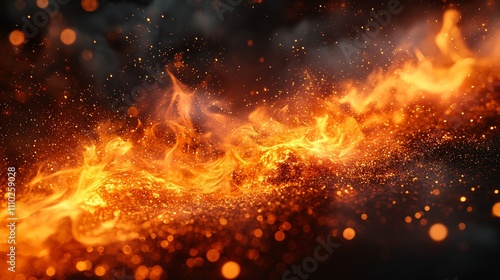 Fiery embodiment of flame with swirling embers in a vibrant background