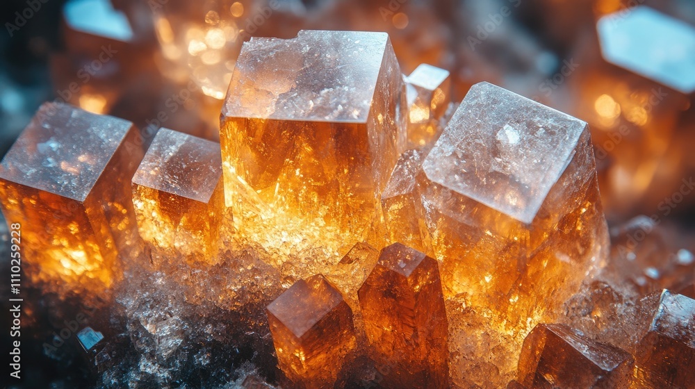 Close up shot of vibrant orange crystals with luminous reflections showcasing intricate details and unique textures in natural formations Close up shot of vibrant orange crystals with luminous reflections showcasing intricate details and unique textures in natural formations