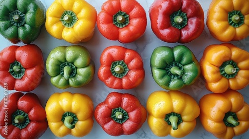 Assorted vibrant bell peppers arranged on a white background showcasing their fresh and colorful appeal for culinary or marketing use