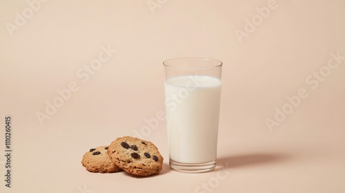 Homemade raisin biscuits with a glass of cold milk on a neutral background creating a cozy and inviting atmosphere for snack lovers