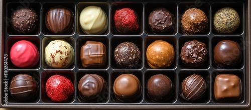 Assorted gourmet chocolates in an elegant gift box arranged beautifully for special occasions and Valentine's Day celebrations.