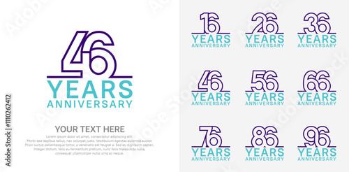 Anniversary logo set vector design, purple and blue color for celebration event photo