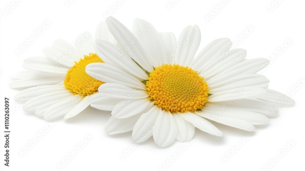 Fototapeta premium White Daisy Flowers with Yellow Centers on a Clean Isolated Background for Floral Design and Nature Themes