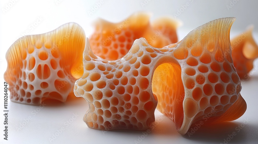 Crispy tubules displayed beautifully on a white background showcasing their intricate textures and shapes. Crispy tubules displayed beautifully on a white background showcasing their intricate textures and shapes.