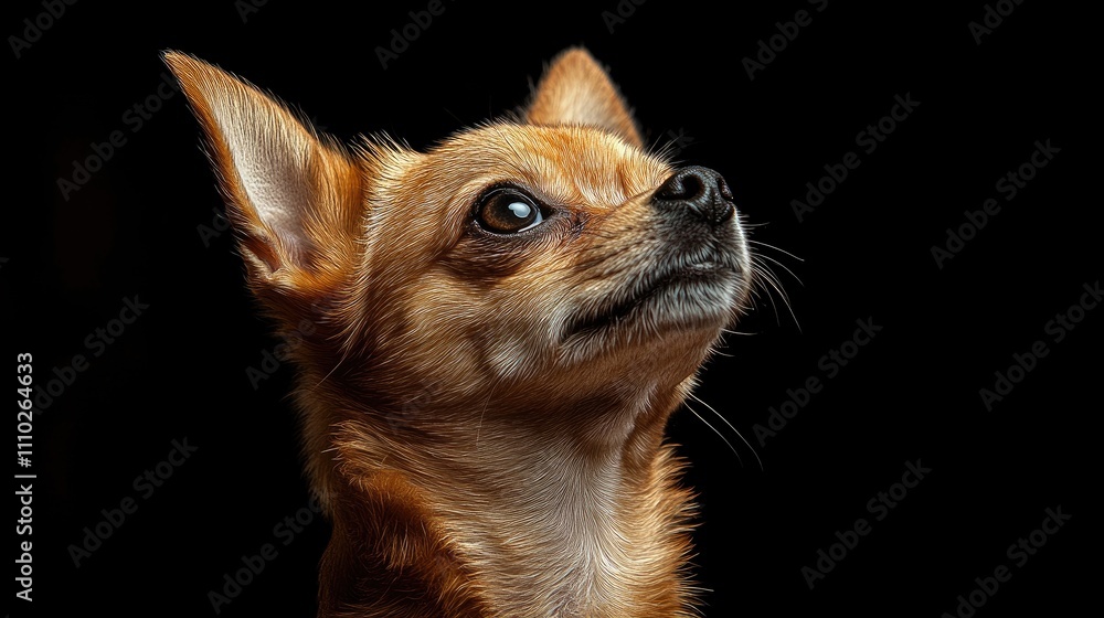 Charming brown Chihuahua dog standing on hind legs with an expressive gaze against a black background Charming brown Chihuahua dog standing on hind legs with an expressive gaze against a black background