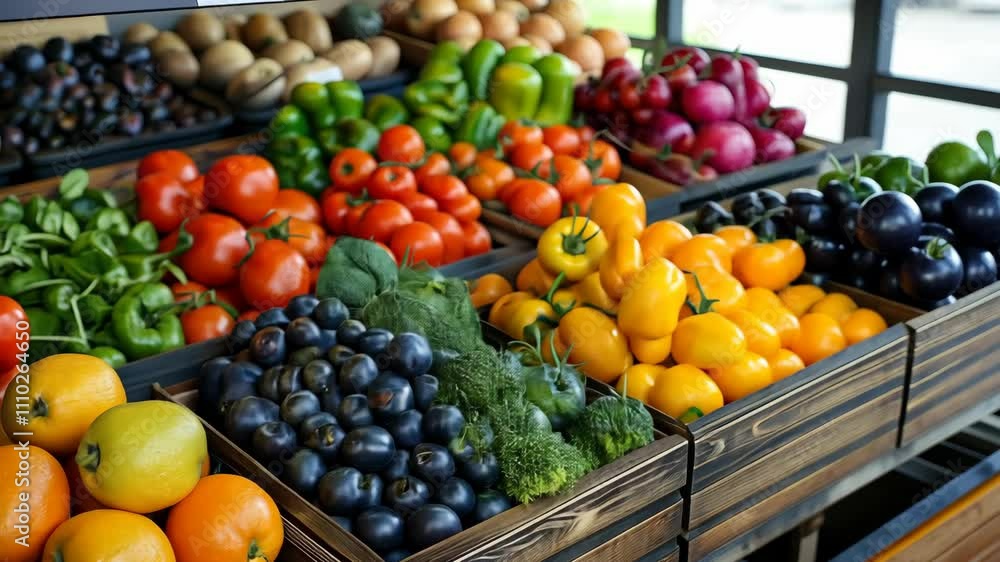 Fresh produce displayed at a vibrant market with colorful fruits and vegetables Fresh produce displayed at a vibrant market with colorful fruits and vegetables