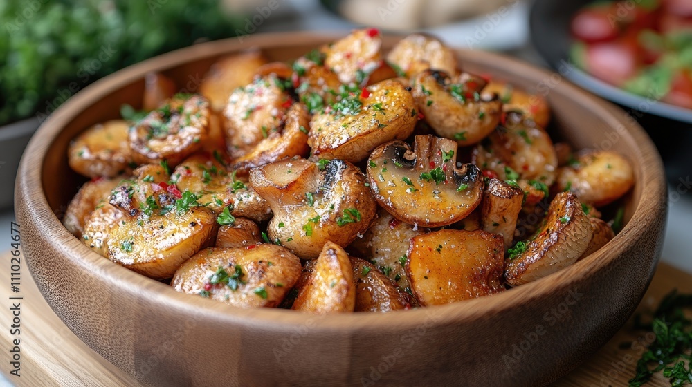 Deep fried oyster mushrooms served in a wooden bowl perfect for a cozy afternoon snack with fresh herbs and a rustic touch Deep fried oyster mushrooms served in a wooden bowl perfect for a cozy afternoon snack with fresh herbs and a rustic touch