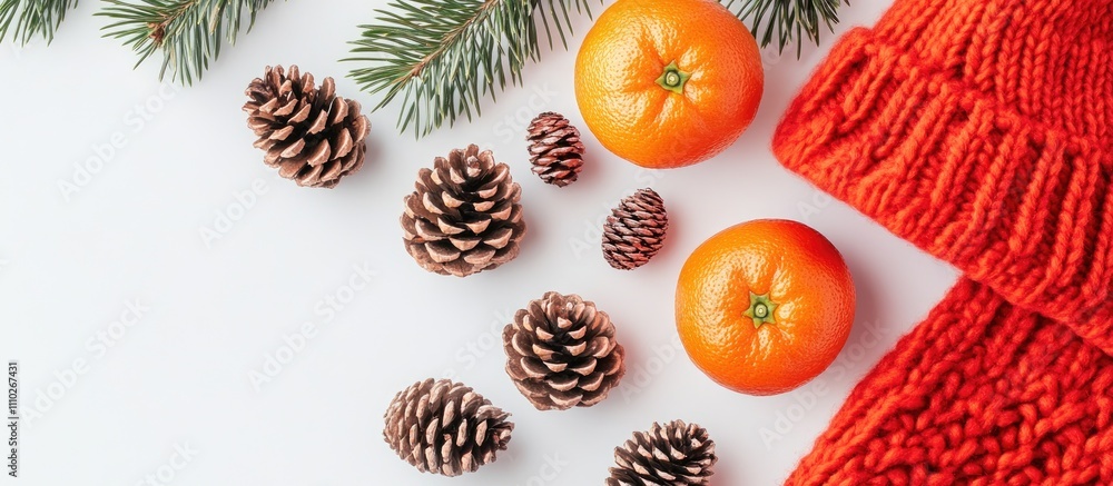 Cozy Christmas sweater flatlay with tangerines and pinecones perfect for holiday celebrations and festive New Year gatherings Cozy Christmas sweater flatlay with tangerines and pinecones perfect for holiday celebrations and festive New Year gatherings