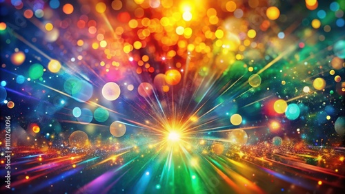 A Colorful Abstract Background with Bokeh Lights, Sparkling Glitter, and Rays of Light