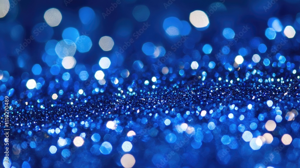 Fototapeta premium Abstract blue glitter particles with soft focus creating a shimmering underwater holiday background for festive luxury and magic themes.