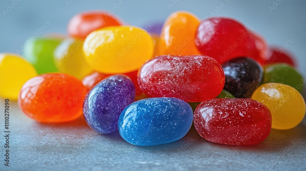 Colorful jelly beans piled together on a neutral background showcasing their vibrant hues and glossy texture ideal for sweet treats concept. Colorful jelly beans piled together on a neutral background showcasing their vibrant hues and glossy texture ideal for sweet treats concept.