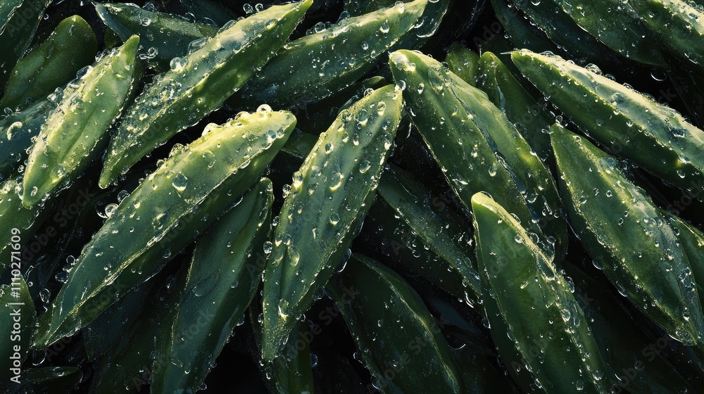 Lush Green Leaves with Dew Drops Capturing the Essence of Freshness and Nature's Beauty Lush Green Leaves with Dew Drops Capturing the Essence of Freshness and Nature's Beauty