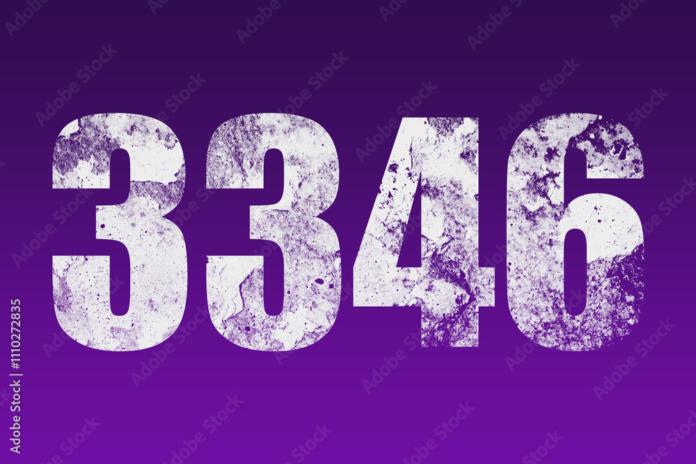 flat white grunge number of 3346 on purple background. flat white grunge number of 3346 on purple background.