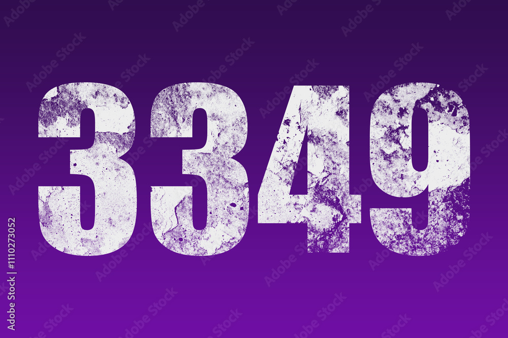 flat white grunge number of 3349 on purple background. flat white grunge number of 3349 on purple background.
