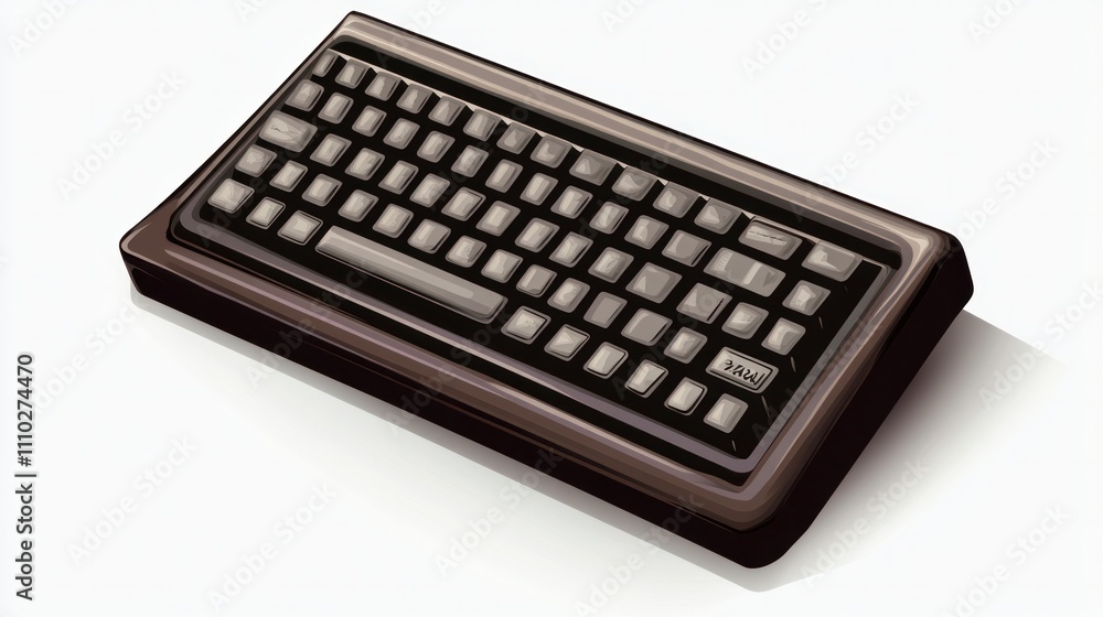 Detailed mechanical keyboard vector design with angled frame and textured keys, clean white background Detailed mechanical keyboard vector design with angled frame and textured keys, clean white background