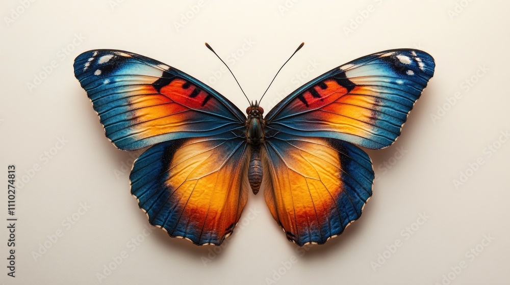 Obraz premium Vibrant butterfly displayed against a pristine white background showcasing its intricate colors and patterns for artistic and educational use