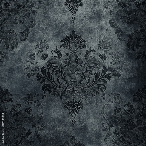 Dark Gray Damask Floral Pattern Texture Background