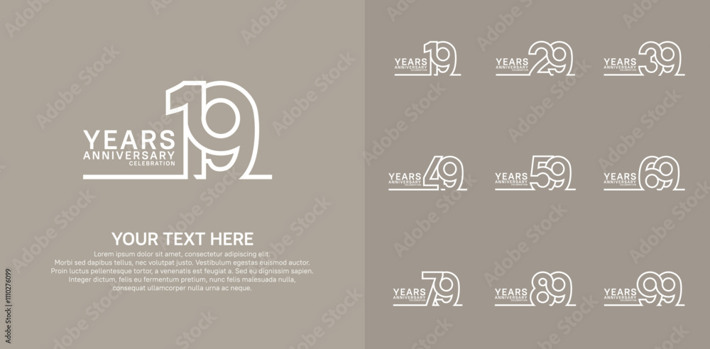 Fototapeta premium Anniversary logo set vector design, white color for celebration event