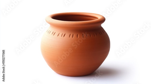 Handcrafted red clay pot Traditional pottery artwork Unique ceramic dish on white background