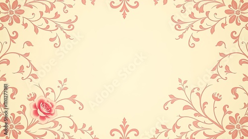 Elegant Peach Floral Frame with Rose and Swirls for Wedding Invitation or Announcement