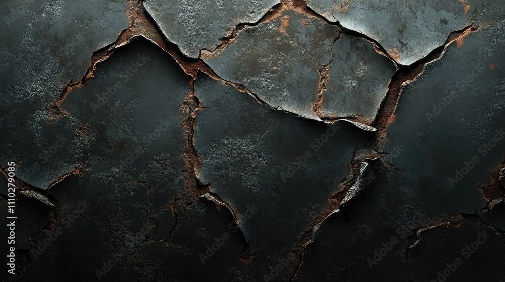 Obraz premium Cracked rusty metal texture background with peeling paint and weathered finish for industrial design and creative projects