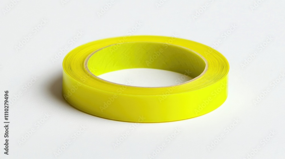 Bright yellow neon duct tape roll on a clean white background for creative and design concepts Bright yellow neon duct tape roll on a clean white background for creative and design concepts