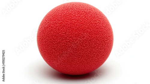 Red textured rubber ball isolated on a clean white background suitable for design and advertising purposes