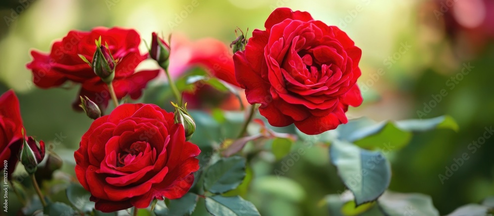 Vibrant red roses in full bloom showcasing lush petals and rich green foliage in a beautifully lit garden setting. Vibrant red roses in full bloom showcasing lush petals and rich green foliage in a beautifully lit garden setting.
