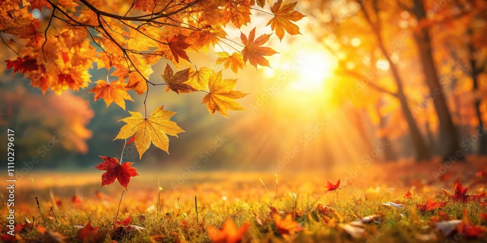 Golden Leaves Shimmering in the Warm Autumn Light, Casting Shadows on the Ground, Creating a Serene and Tranquil Atmosphere Golden Leaves Shimmering in the Warm Autumn Light, Casting Shadows on the Ground, Creating a Serene and Tranquil Atmosphere