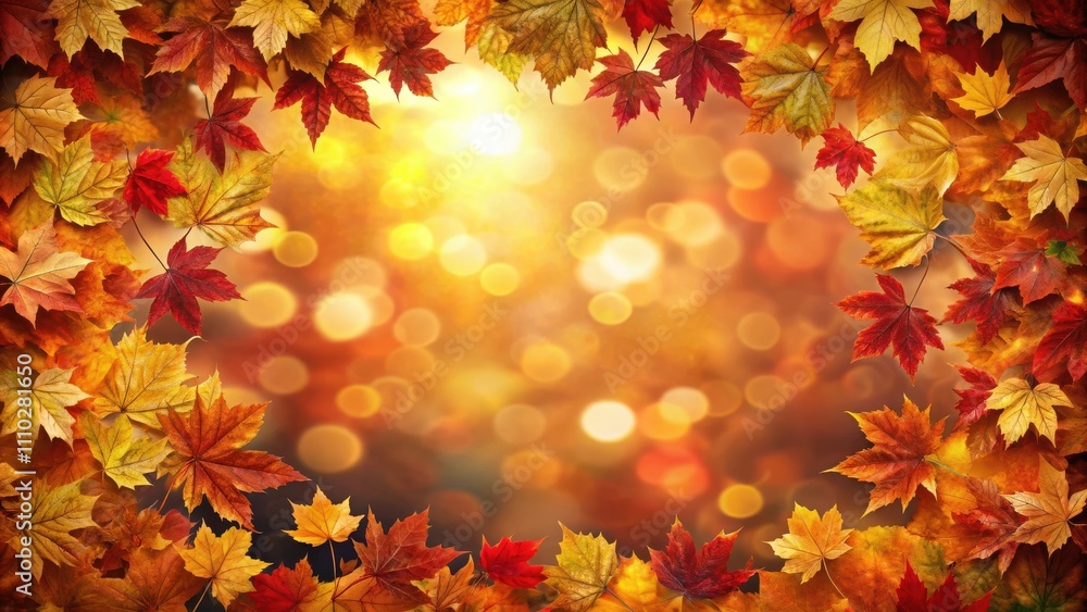 Vibrant Autumn Leaves Frame a Bokeh Background of Golden and Red Hues Vibrant Autumn Leaves Frame a Bokeh Background of Golden and Red Hues