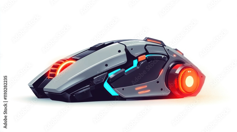 Illustration of a high-tech mouse with customizable side buttons, detailed on white background Illustration of a high-tech mouse with customizable side buttons, detailed on white background