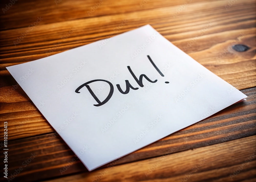 Creative Writing Concept Featuring Paper with the Word Duh, Ideal for Illustrating Humor or Confusion in Communication with Ample Copy Space for Text or Graphics Creative Writing Concept Featuring Paper with the Word Duh, Ideal for Illustrating Humor or Confusion in Communication with Ample Copy Space for Text or Graphics